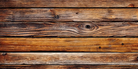 Old wooden wall background or texture. Wood plank brown texture with knots and nail holes.の素材
