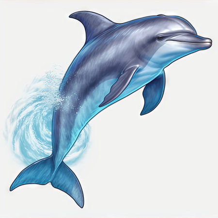 Dolphin jumping out of the water on a white background. Vector illustration.の素材