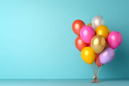 Bunch of colorful balloons on blue background. 3D Renderingの素材