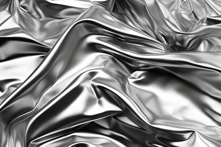 Closeup of rippled silver satin fabric as background textureの素材