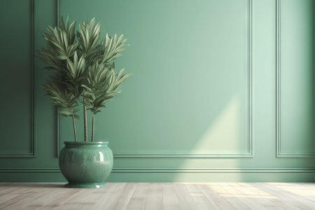 Green interior with plant in vase. Mock up, 3D Renderの素材