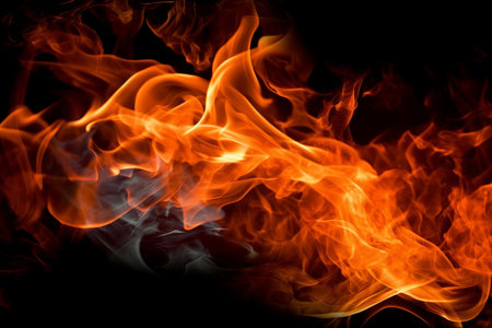 Fire flames on a black background. Texture. Design element. Abstract art.の素材