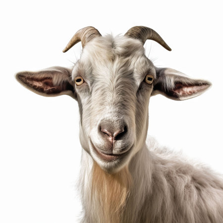 Close-up of a Goat looking at the camera, isolated on whiteの素材