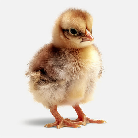 cute little chicken isolated on white background. 3d render illustrationの素材