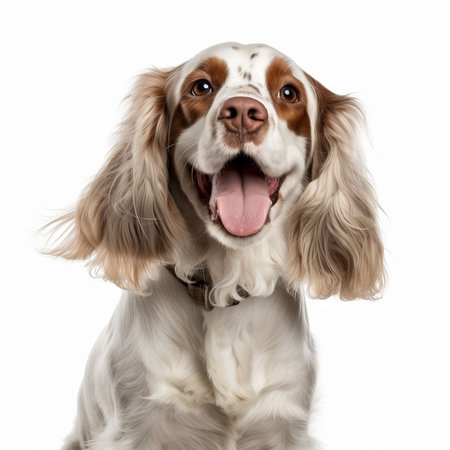 English Cocker Spaniel sitting and panting, isolated on whiteの素材