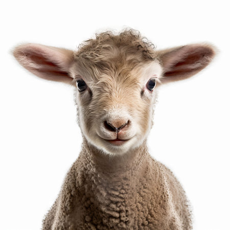 Cute lamb looking at the camera isolated on a white background.の素材