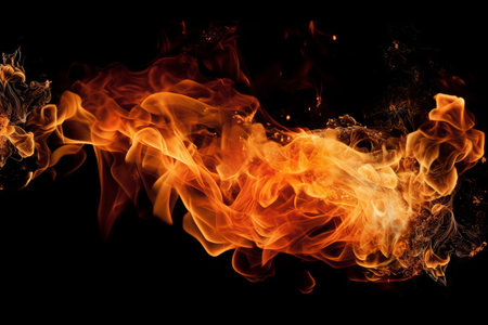 Fire flames on black background. Abstract blaze fire flame texture background.の素材