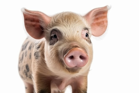 Close-up of a little pig, isolated on white background.の素材