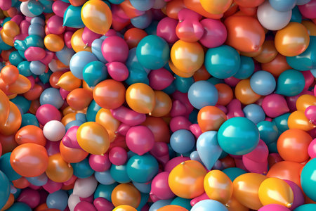 Colorful balloons background, 3d render illustration of many colorful balloonsの素材