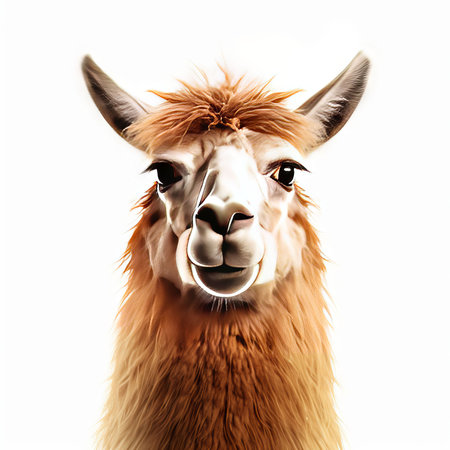 Llama portrait isolated on white background. 3D illustration.の素材