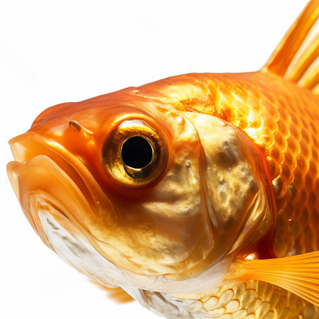 Gold fish isolated on white background. Closeup of goldfish.の素材