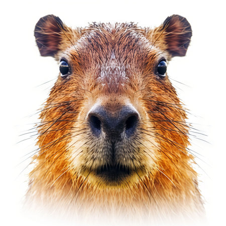 Portrait of Capybara (Hydrochoerus hydrochaeris) isolated on white backgroundの素材