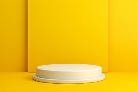 Minimal scene with round podium on yellow background. 3d renderの素材