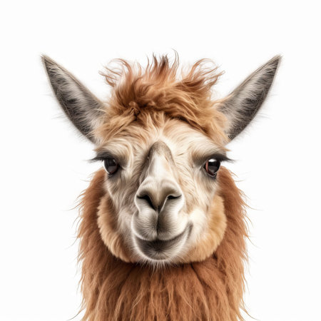 Close-up portrait of an alpaca isolated on white backgroundの素材