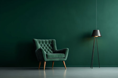 Green armchair and lamp in modern living room interior. 3d renderの素材