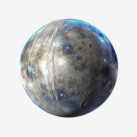 3D illustration of a planet in space with stars and moon.の素材