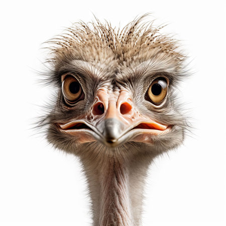 Ostrich head isolated on white background. Close-up.の素材