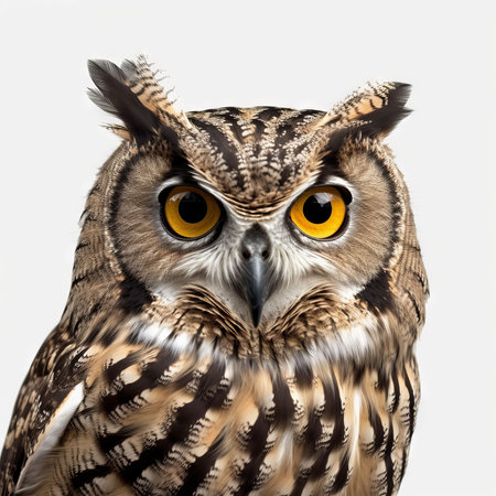 Portrait of a beautiful owl isolated on a white background. Close-up.の素材