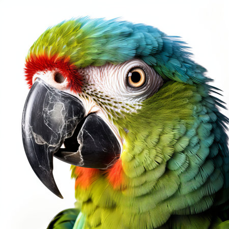 Beautiful macaw parrot isolated on white background. Close up.の素材