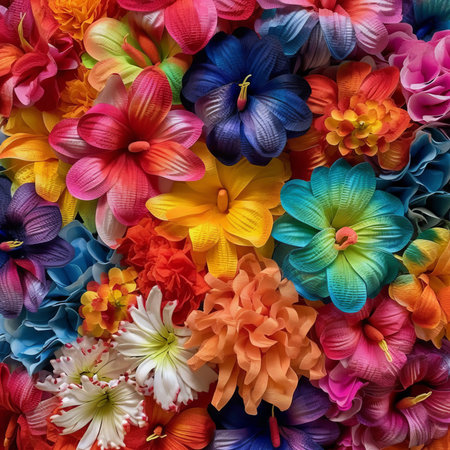 Multicolored paper flowers as a background. Close-up.の素材
