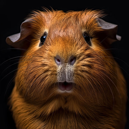 Portrait of a red guinea pig on a black background.の素材