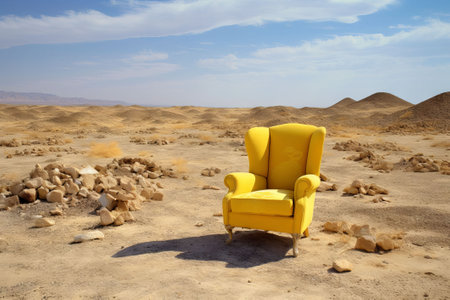 Yellow armchair in the middle of the desert, Egypt, Africaの素材