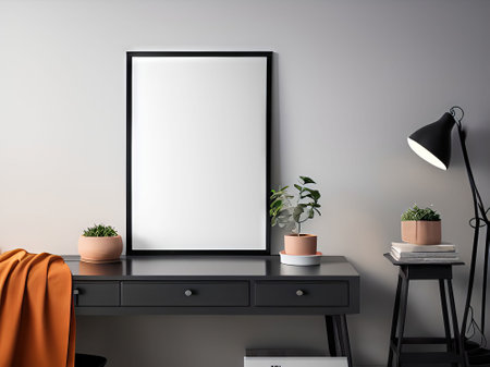 Mock up poster frame in interior background, 3D Illustrationの素材