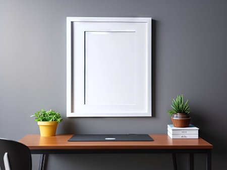 Mock up poster frame in modern interior background, 3D renderの素材