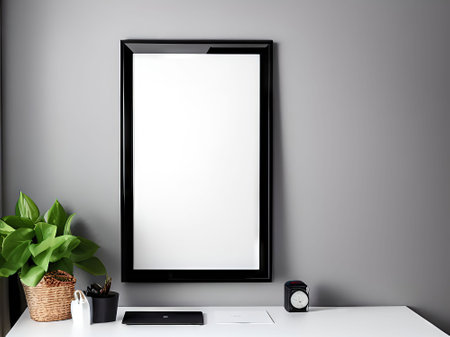 Blank picture frame mockup in modern interior. 3d renderの素材