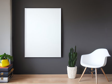 Mock up poster frame in modern interior background, 3d renderの素材