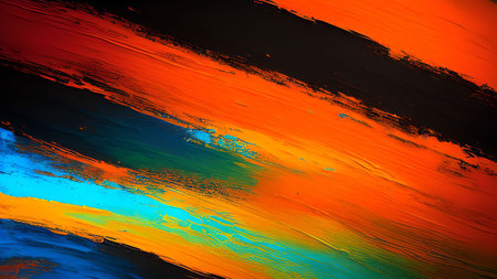 Abstract background of acrylic paint in blue, orange and yellow tones.の素材
