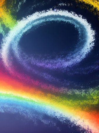 Rainbow in the form of a circle on a dark background.の素材