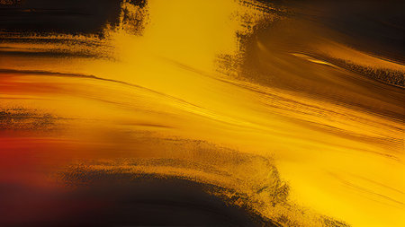 abstract background of yellow, black and orange paint spots on a black backgroundの素材
