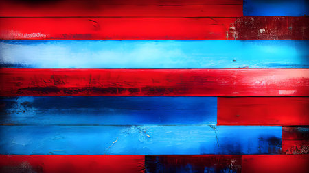 Colorful painted wooden wall as background. Red, blue and white colors.の素材