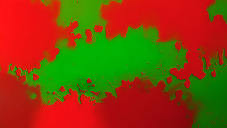 Abstract background of green and red paint splashes on a red backgroundの素材