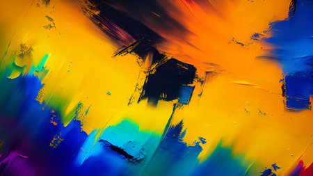 Abstract background of acrylic paint in yellow, blue and orange tones.の素材