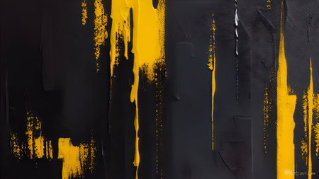 Black and yellow paint on a metal surface. Abstract background for design.の素材