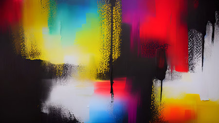 abstract background with colorful brush strokes on black, multicoloredの素材