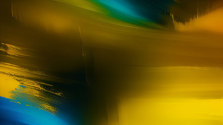 Abstract background of yellow and blue brushstrokes on a dark backgroundの素材