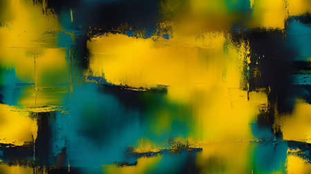 abstract yellow and blue background with spots of paint and brush strokesの素材