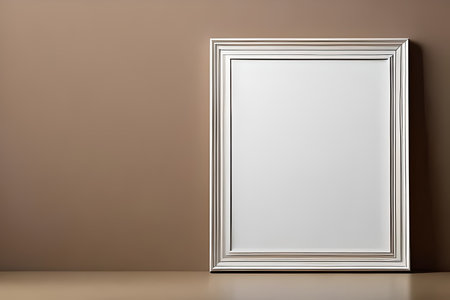 Blank picture frame on brown wall background. 3d render illustrationの素材