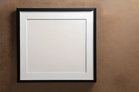 White picture frame on brown wall background. Copy space for text.の素材