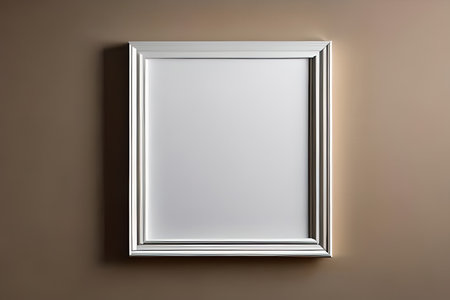 Blank white picture frame on brown wall. 3d render illustrationの素材