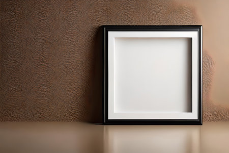 Photo frame mockup on brown wall background. 3d render illustrationの素材