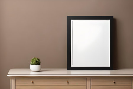 Mock up poster frame in interior background. 3d render illustrationの素材