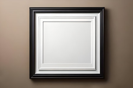 Black and white picture frame on brown background. 3d rendering.の素材