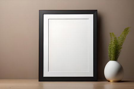Black frame mockup with plant in vase. 3d renderingの素材