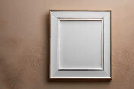Blank picture frame on brown wall. 3d render illustration.の素材