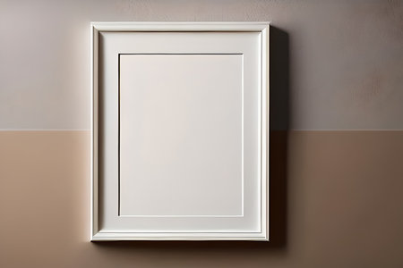 Blank white picture frame hanging on the wall, 3d renderの素材