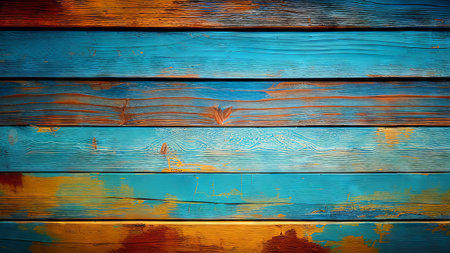 Old blue painted wood wall texture background. Close up of wooden planks.の素材